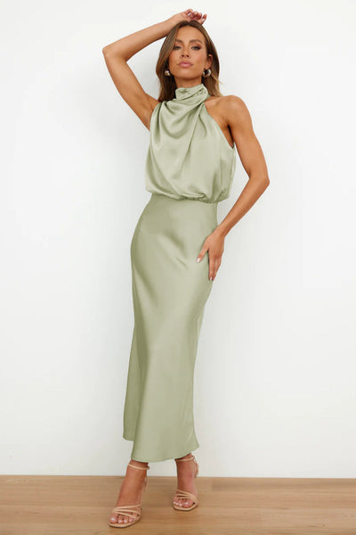 Helena™ | Robe Longue en Satin à Dos Nu
