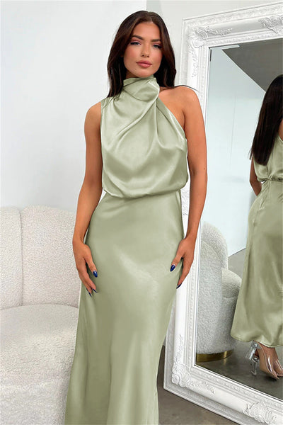 Helena™ | Robe Longue en Satin à Dos Nu