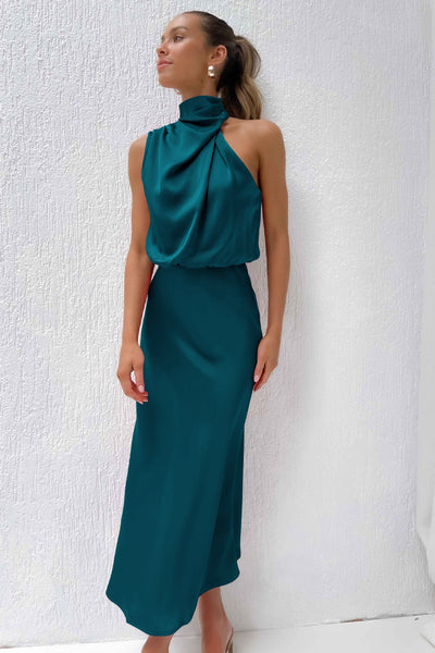 Helena™ | Robe Longue en Satin à Dos Nu