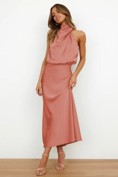Helena™ | Robe Longue en Satin à Dos Nu
