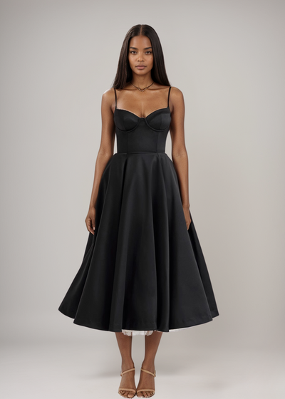 Julia™ | Robe midi bustier satinée