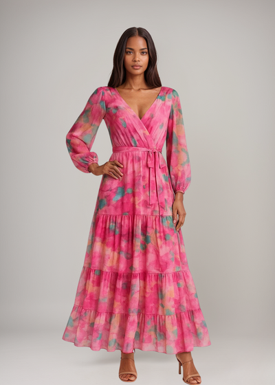 Lirea™ | Robe maxi en chiffon avec imprimé aquarelle