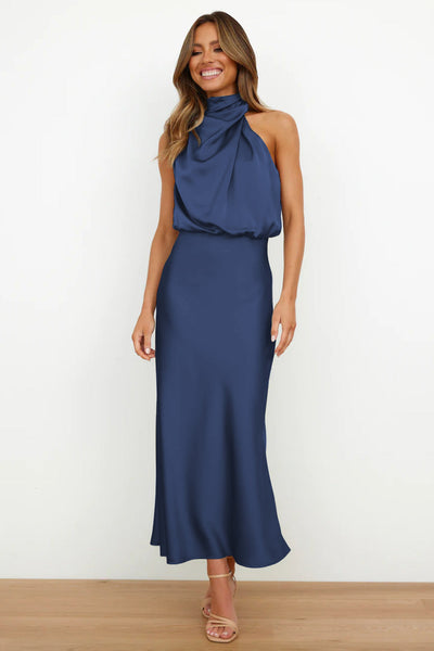 Helena™ | Robe Longue en Satin à Dos Nu