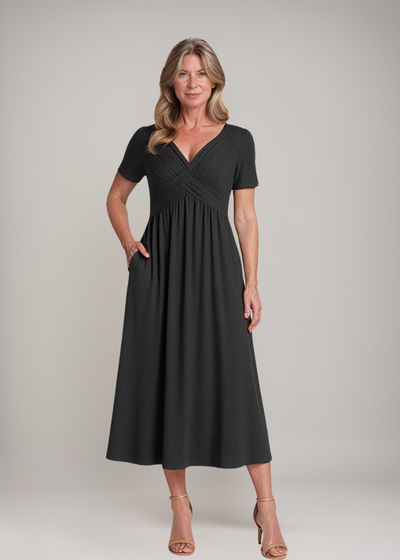 Delilah™ | Robe midi avec couture à la taille et poches