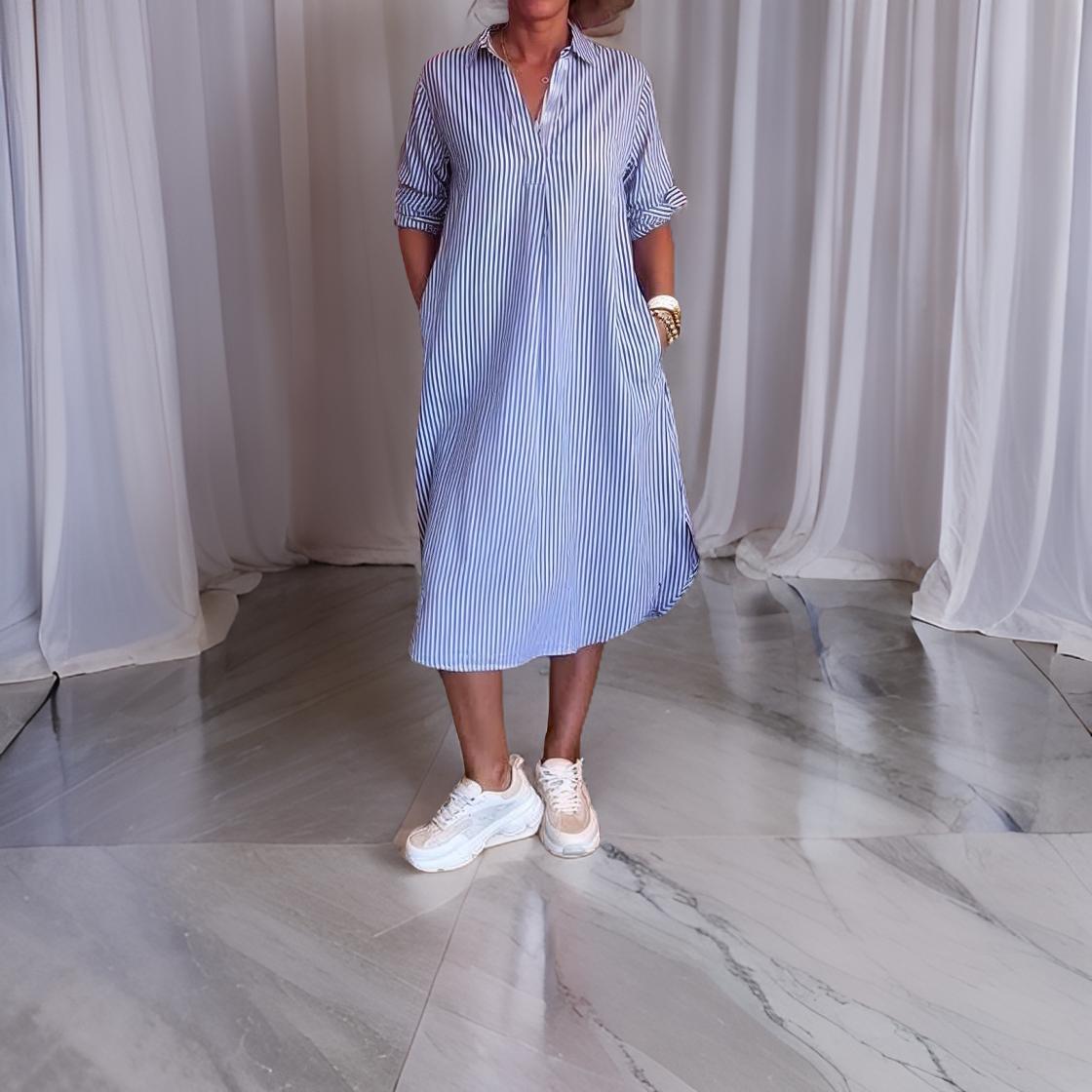 Alina™ | Robe chemise rayée avec boutons