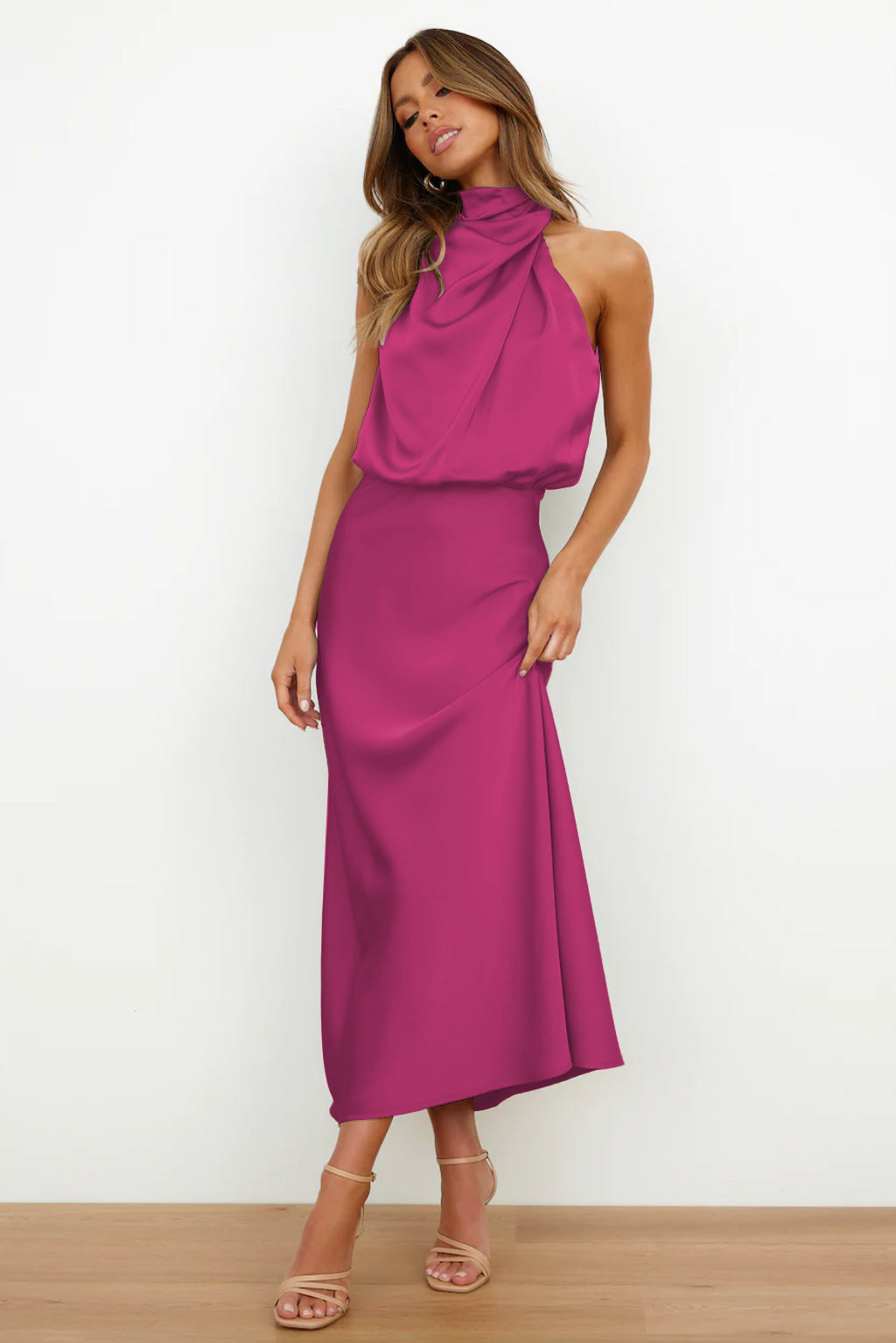 Helena™ | Robe Longue en Satin à Dos Nu