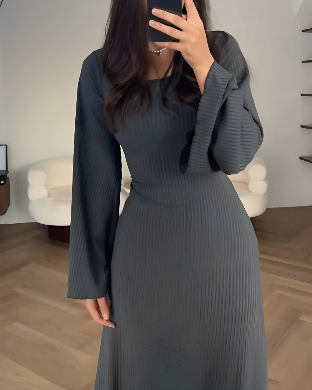 Nora™ | Robe maxi en tricot côtelé avec manches