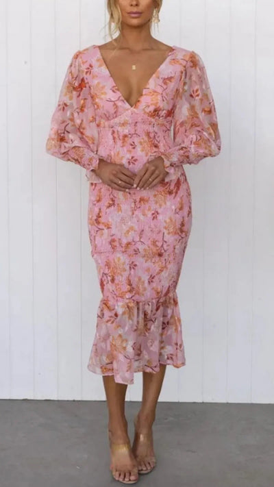 Hannah | Robe midi à motif floral
