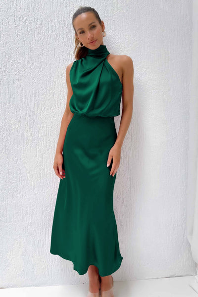 Helena™ | Robe Longue en Satin à Dos Nu