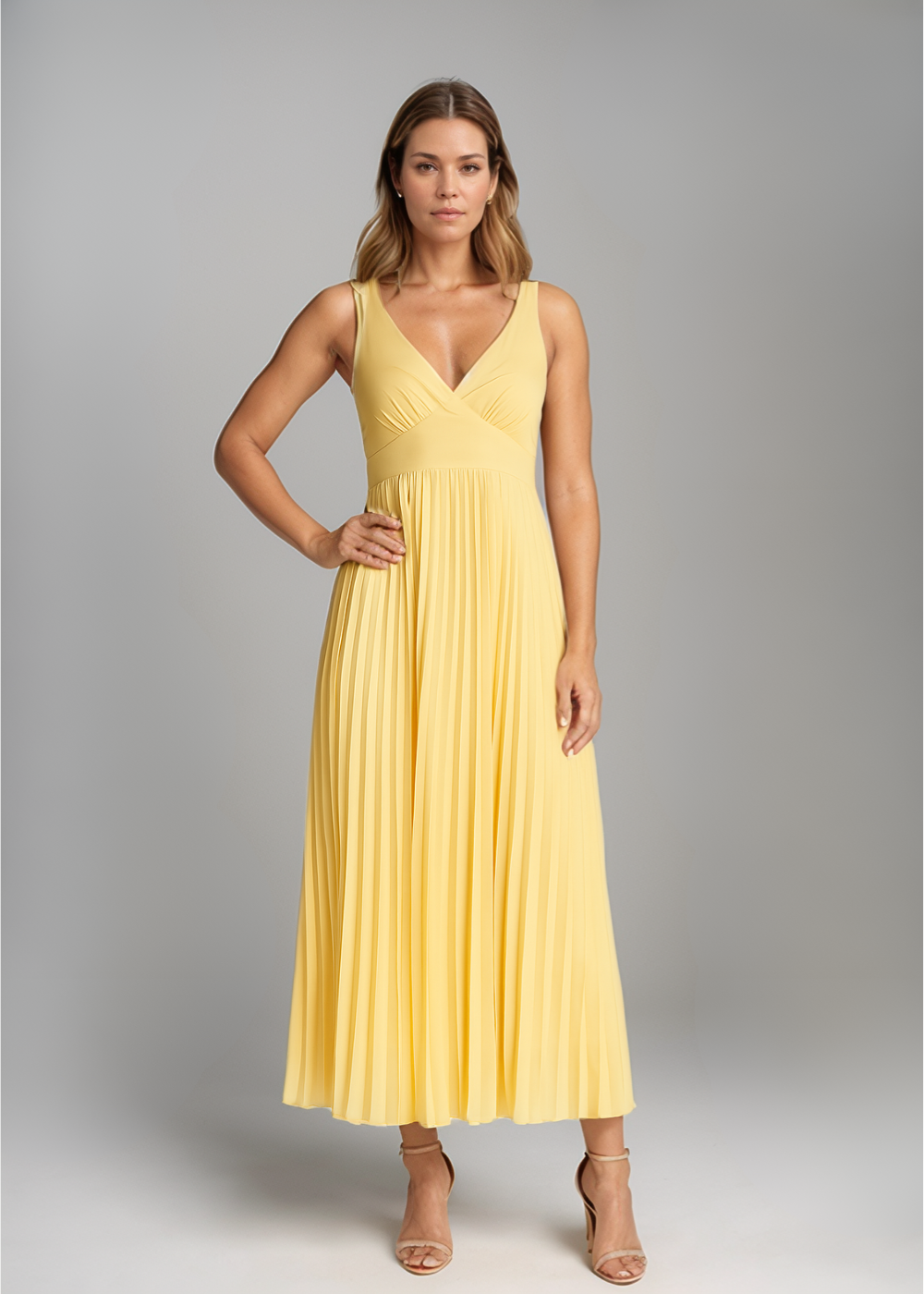 Alva™ | Robe midi plissée avec décolleté en V
