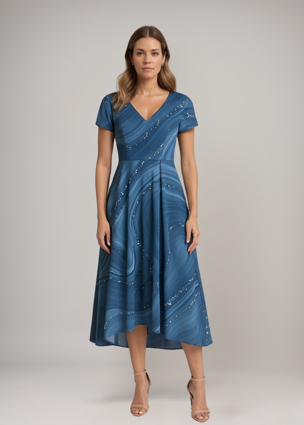 Stella™ | Robe midi avec motif tourbillon et décolleté en V