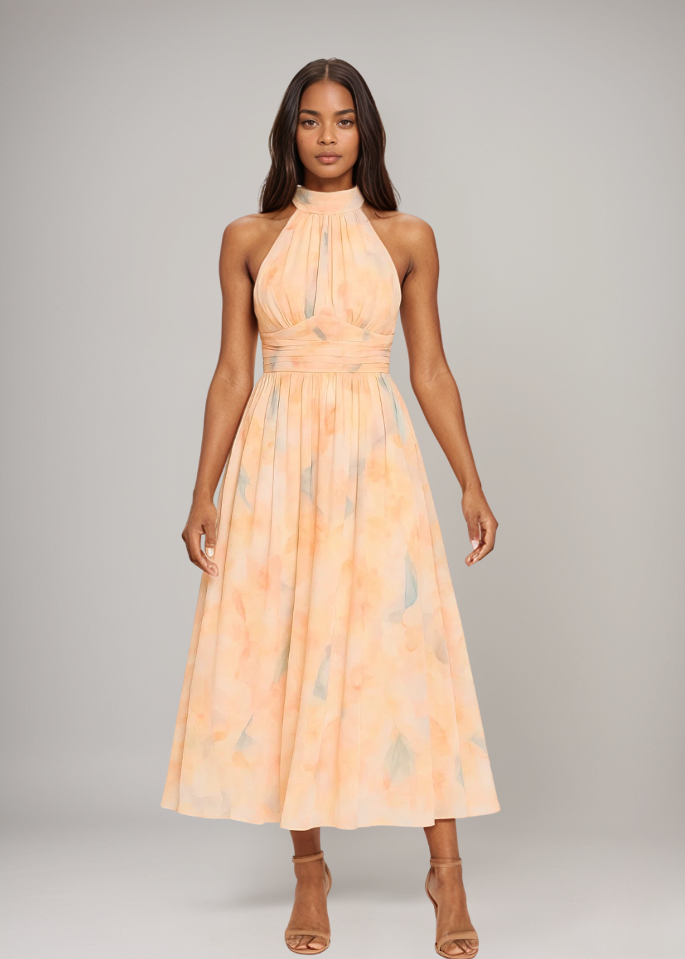Joli™ | Robe maxi avec col noué et motif aquarelle