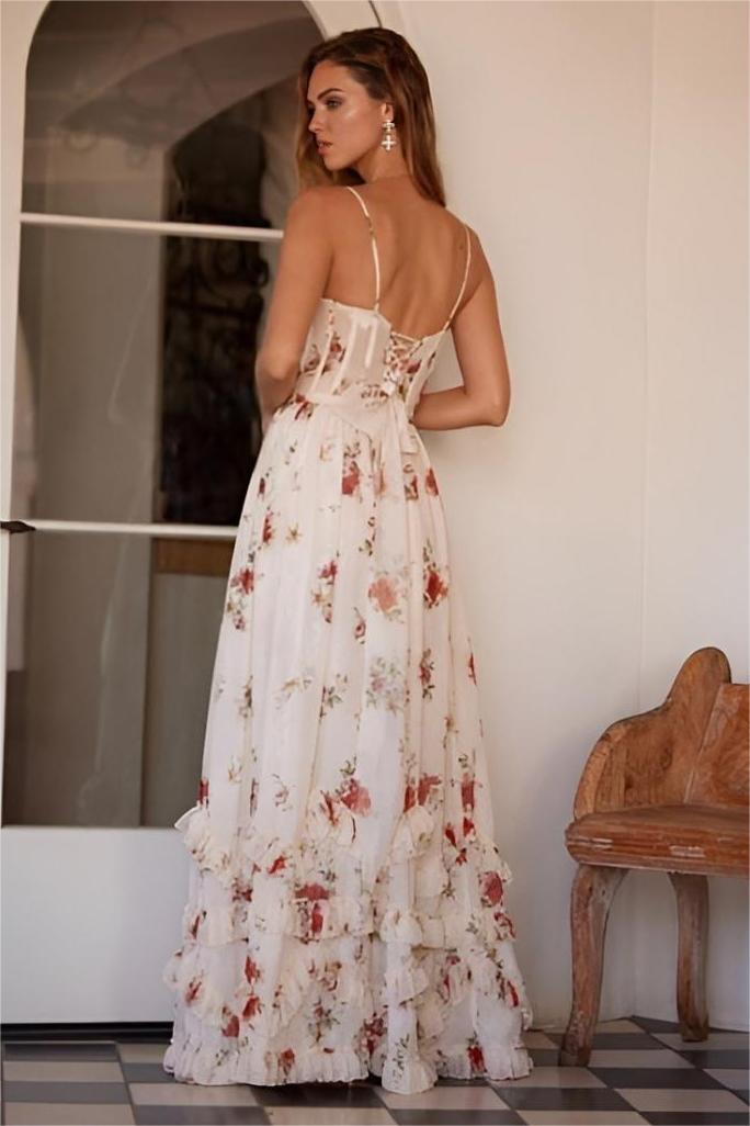 Yana™ | Robe maxi avec volants et motif floral