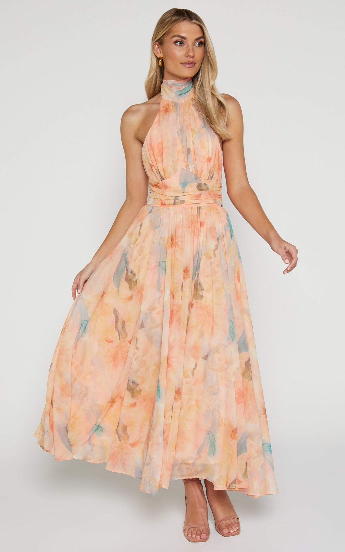Joli™ | Robe maxi avec col noué et motif aquarelle
