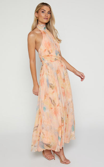 Joli™ | Robe maxi avec col noué et motif aquarelle