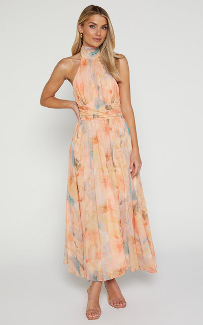 Joli™ | Robe maxi avec col noué et motif aquarelle
