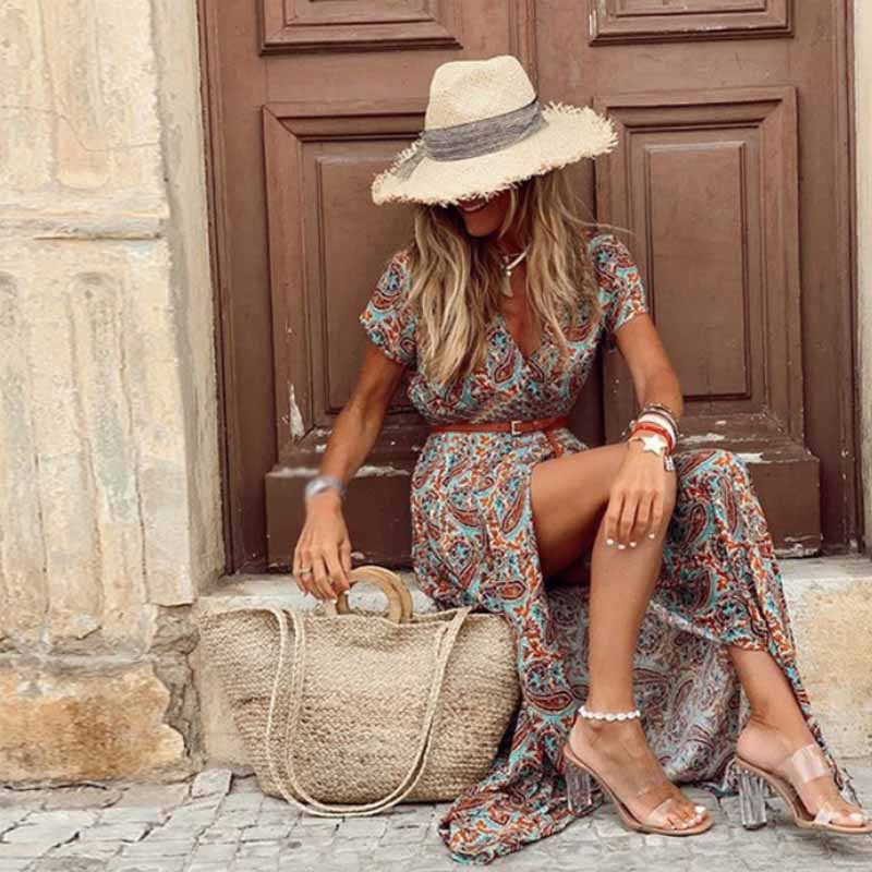 Marlene™ | Robe maxi hippie avec motif paisley