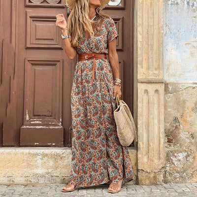 Marlene™ | Robe maxi hippie avec motif paisley