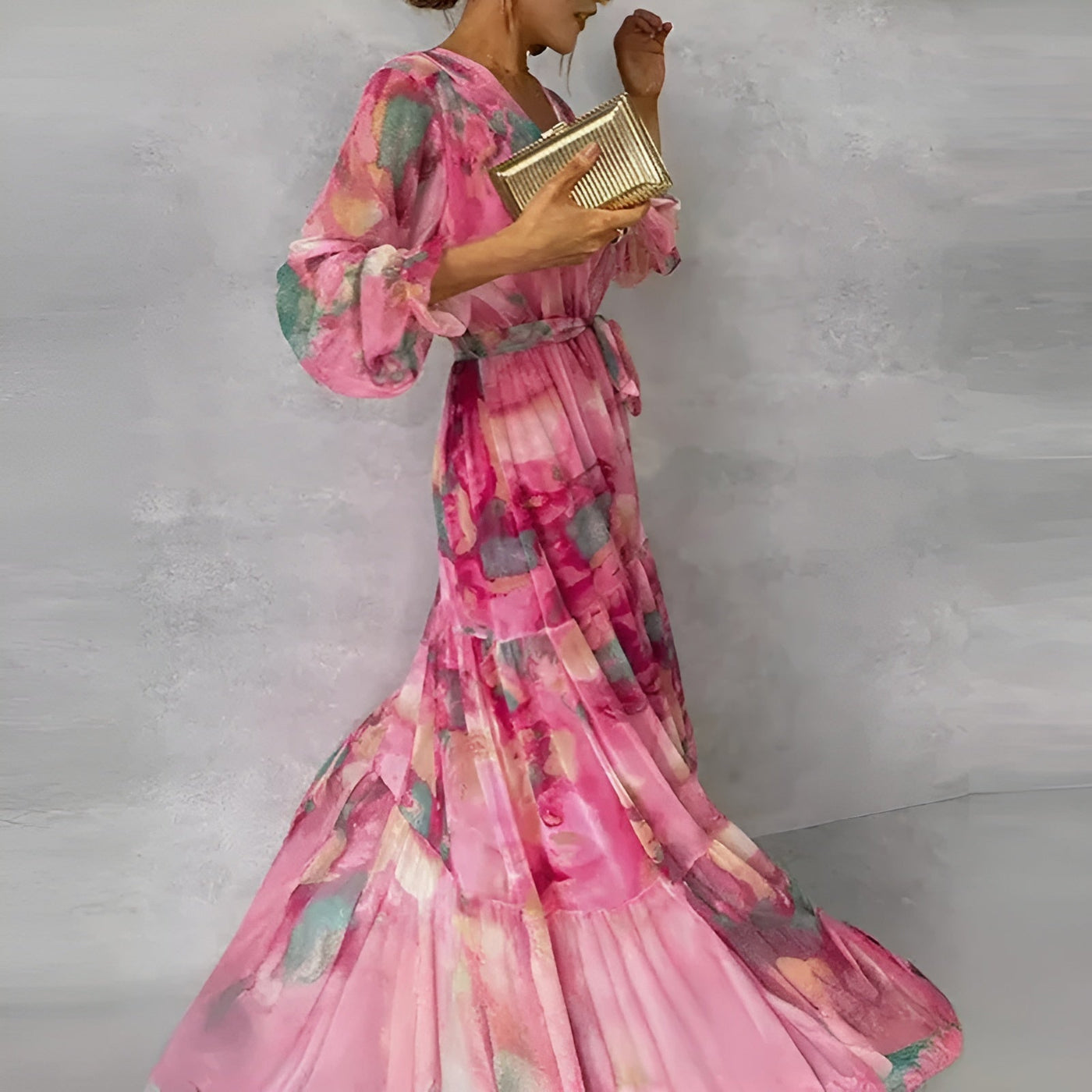 Lirea™ | Robe maxi en chiffon avec imprimé aquarelle