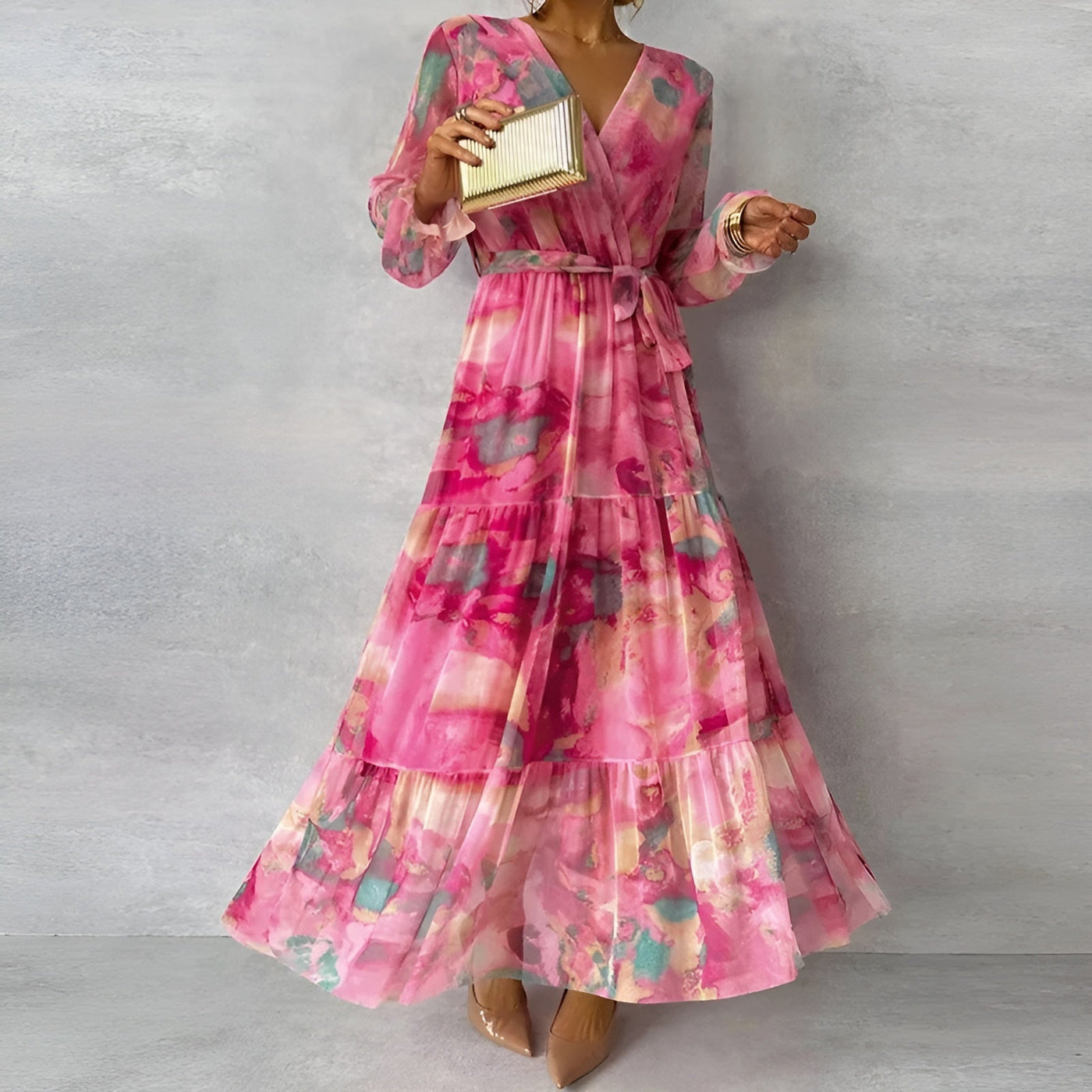 Lirea™ | Robe maxi en chiffon avec imprimé aquarelle