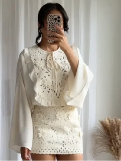 Elodie – Blouse Boho Brodée avec Détails en Dentelle