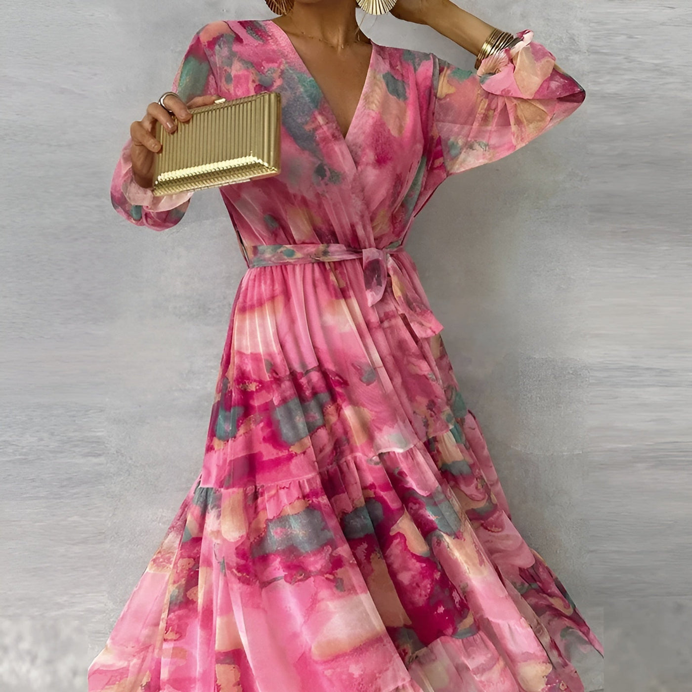 Lirea™ | Robe maxi en chiffon avec imprimé aquarelle