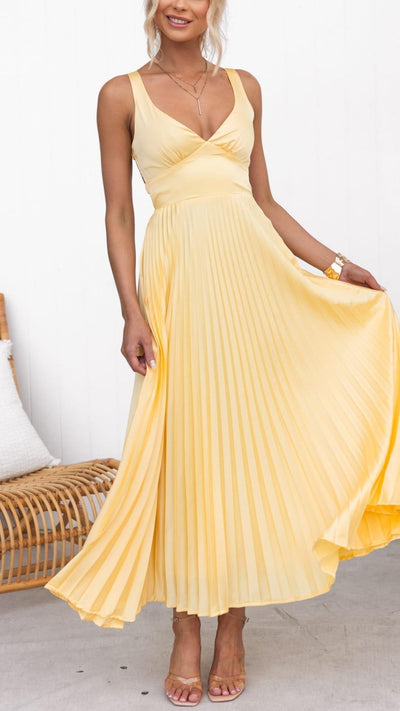 Alva™ | Robe midi plissée avec décolleté en V