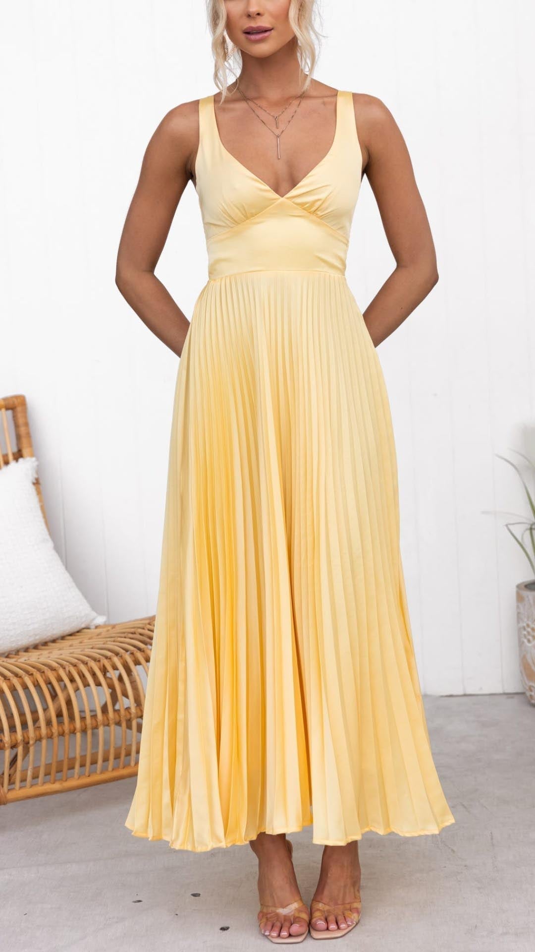 Alva™ | Robe midi plissée avec décolleté en V