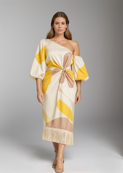 Talia™ | Robe en satin avec manches bouffantes