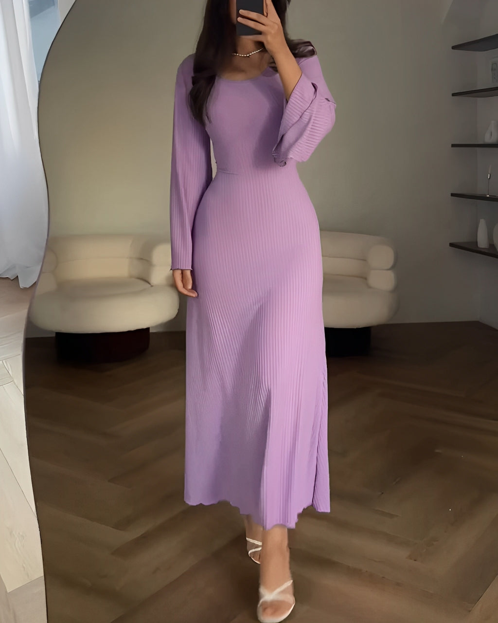 Nora™ | Robe maxi en tricot côtelé avec manches