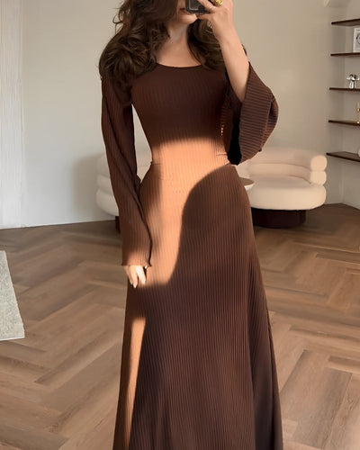 Nora™ | Robe maxi en tricot côtelé avec manches