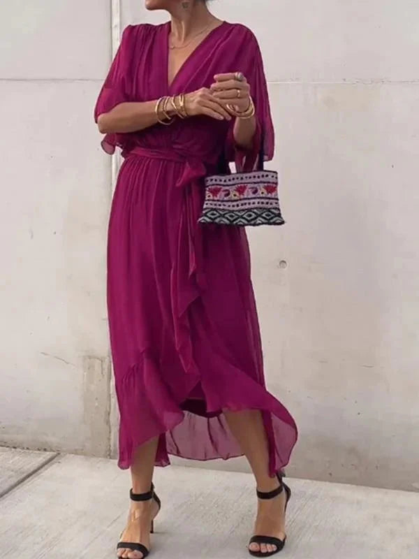 Aurora™ | Robe midi en chiffon avec effet cache-cœur