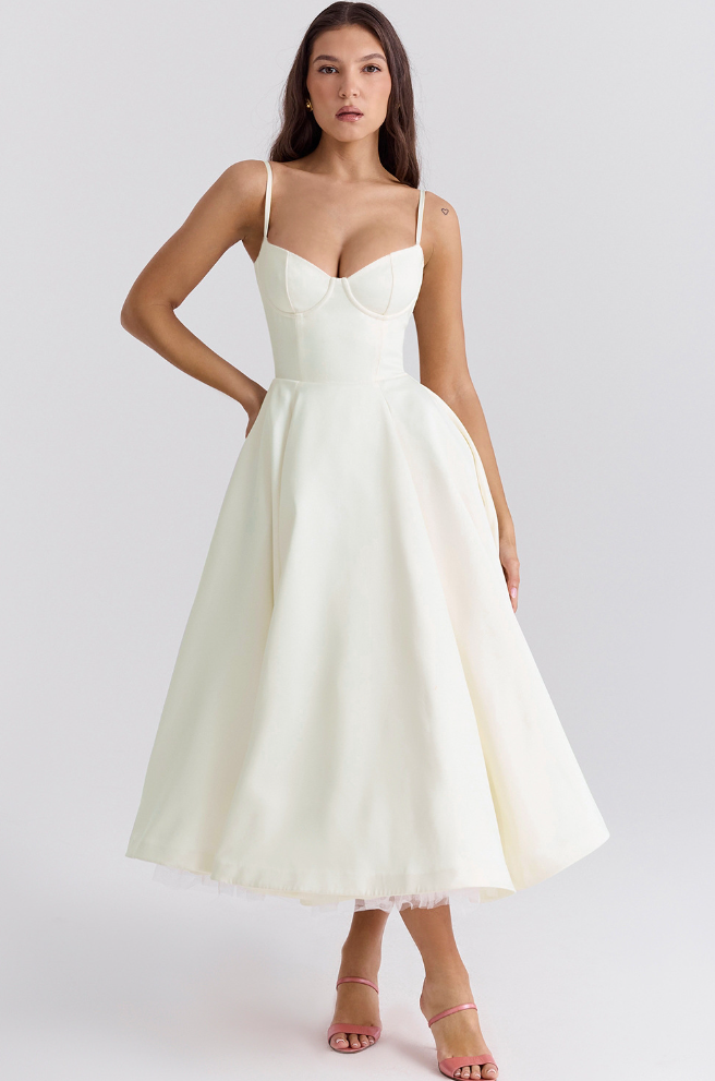Julia™ | Robe midi bustier satinée