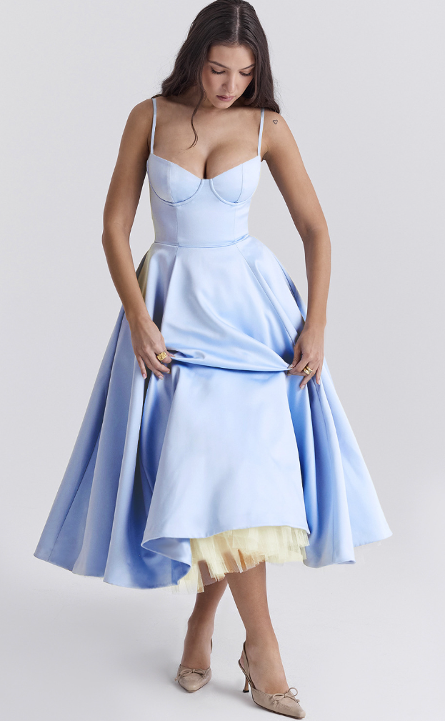 Julia™ | Robe midi bustier satinée