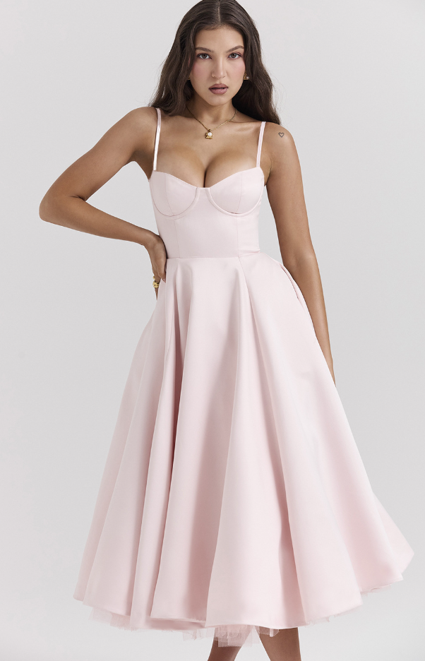 Julia™ | Robe midi bustier satinée