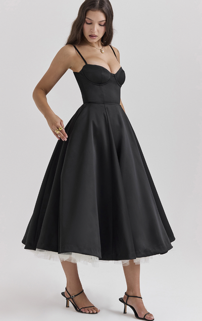 Julia™ | Robe midi bustier satinée