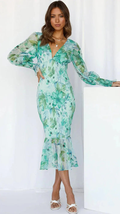 Hannah | Robe midi à motif floral