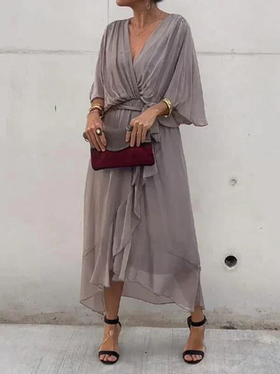 Aurora™ | Robe midi en chiffon avec effet cache-cœur