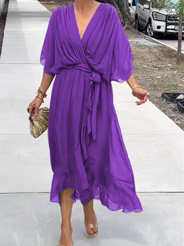 Aurora™ | Robe midi en chiffon avec effet cache-cœur