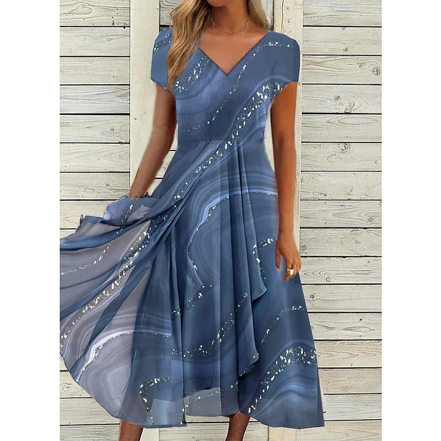 Stella™ | Robe midi avec motif tourbillon et décolleté en V