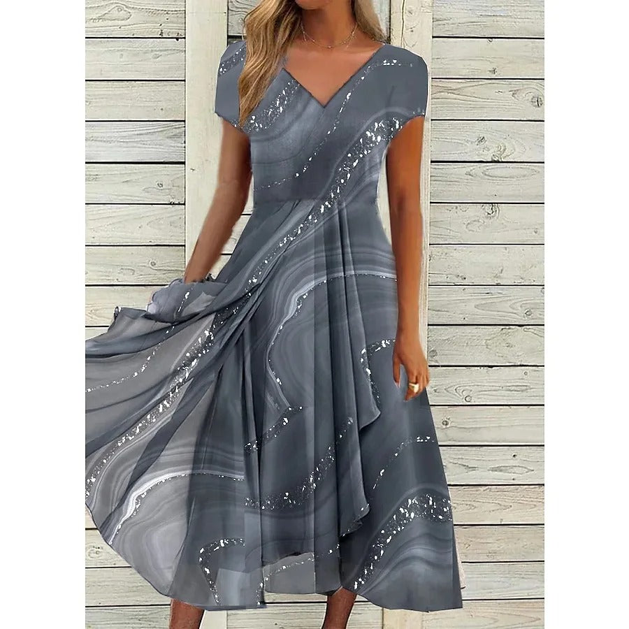 Stella™ | Robe midi avec motif tourbillon et décolleté en V