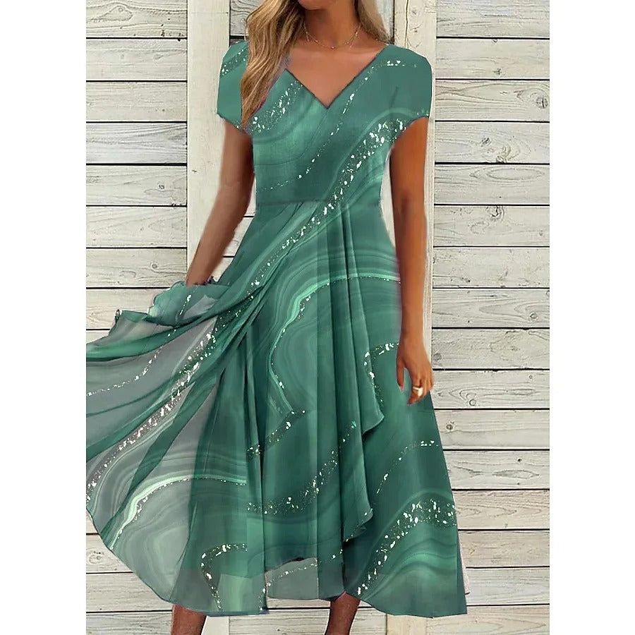 Stella™ | Robe midi avec motif tourbillon et décolleté en V