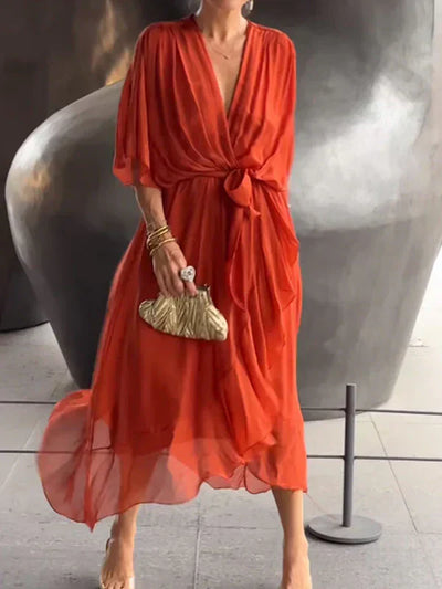 Aurora™ | Robe midi en chiffon avec effet cache-cœur