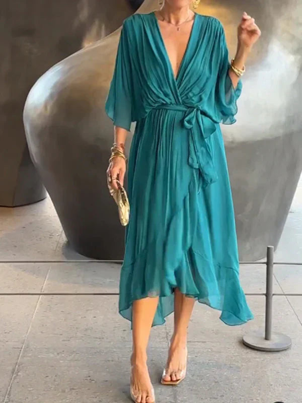 Aurora™ | Robe midi en chiffon avec effet cache-cœur
